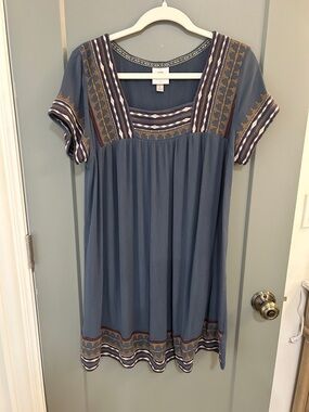 Knox Rose Slate Blue Embroidered Square-Neck Mini Dress women’s size Large